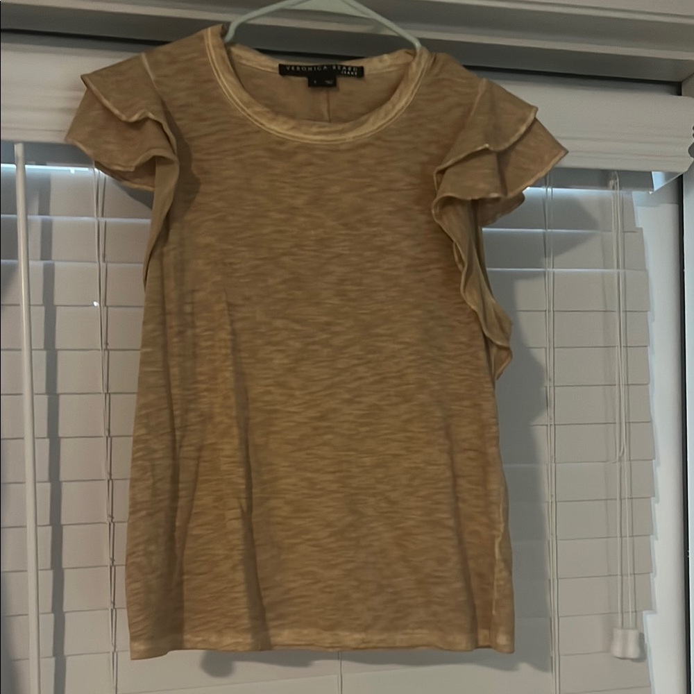Veronica Beard Cream Ruffle Sleeve Blouse